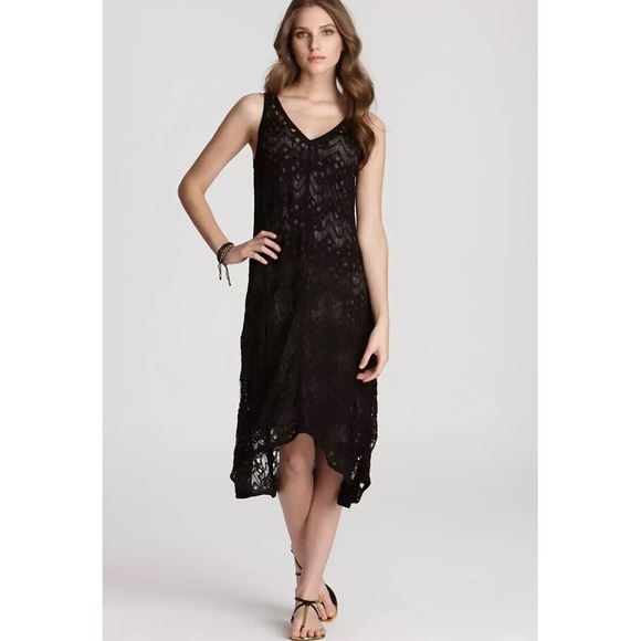 Eileen Fisher Dresses & Skirts - Eileen Fisher Black Crochet Knit Layer Midi Dress Sz XS Unlined Cover Up Pool Re